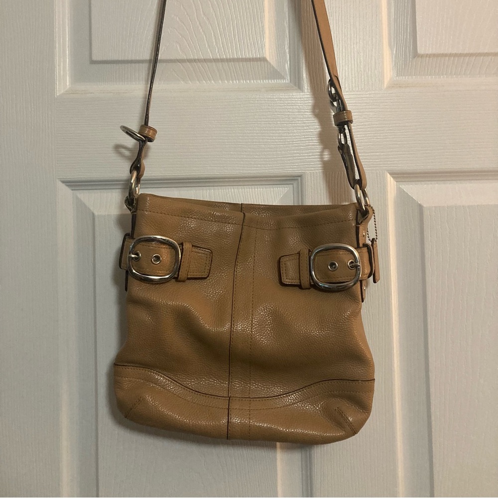 Coach Tan Pebble Leather Buckle Shoulder Bag